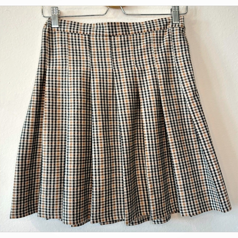 Tween Diva Women Plaid Pleated Skirt Brown Black White Skater A-Line Size 16